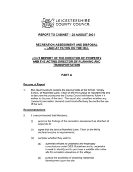 28 August 2001 Recreation Assessment and Disposal