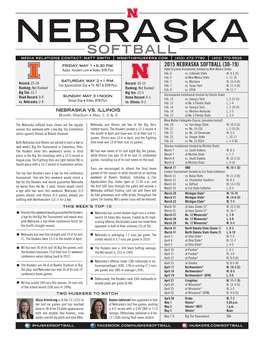 Softball Media Relations Contact: Matt Smith Msmith@Huskers.Com (402) 472-7780 (402) 770-5926