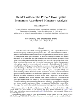 How Spatial Economics Abandoned Monetary Analysis*