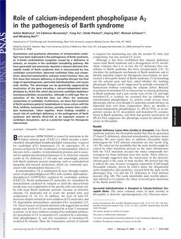 Role of Calcium-Independent Phospholipase A2 in the Pathogenesis of Barth Syndrome