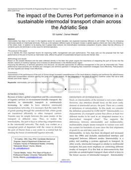 The Impact of the Durres Port Performance in a Sustainable Intermodal Transport Chain Across the Adriatic Sea