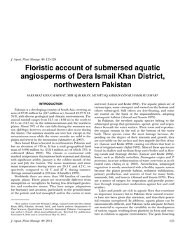 Floristic Account of Submersed Aquatic Angiosperms of Dera Ismail Khan District, Northwestern Pakistan