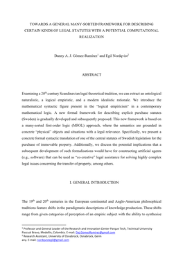 Towards a General Many-Sorted Framework for Describing Certain Kinds of Legal Statutes with a Potential Computational Realization