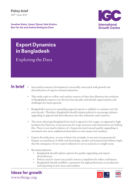 Export Dynamics in Bangladesh Exploring the Data