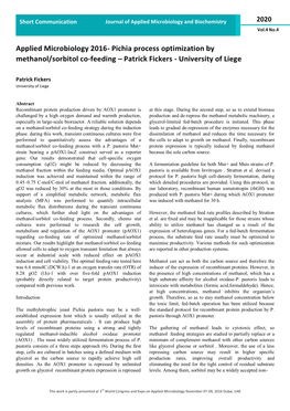 Pichia Process Optimization by Methanol/Sorbitol Co-Feeding – Patrick Fickers - University of Liege