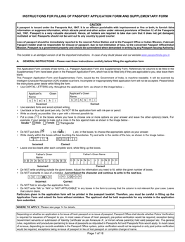 Instructions for Filling of Passport Application Form and Supplementary Form