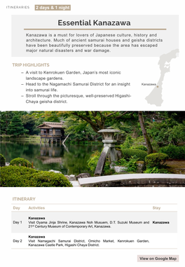 Ishikawa Sample Itineraries