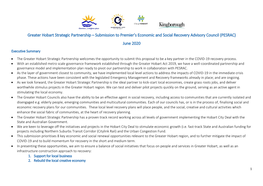 Greater Hobart Strategic Partnership – Submission to Premier’S Economic and Social Recovery Advisory Council (PESRAC) June 2020 Executive Summary