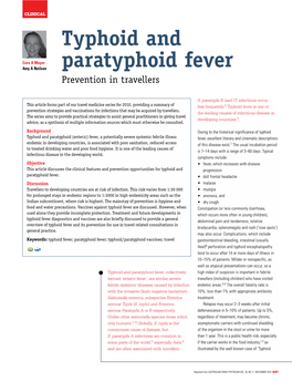 Typhoid and Paratyphoid Fever – Prevention in Travellers