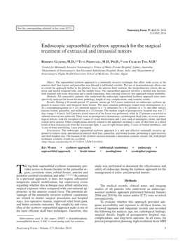 Endoscopic Supraorbital Eyebrow Approach for the Surgical Treatment of Extraaxial and Intraaxial Tumors