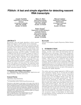 Fstitch: a Fast and Simple Algorithm for Detecting Nascent RNA Transcripts