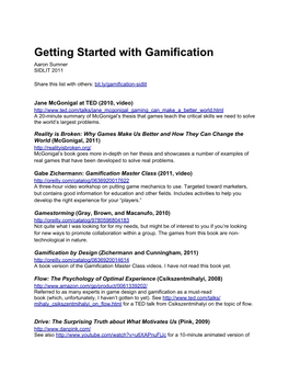 Getting Started with Gamification Aaron Sumner SIDLIT 2011