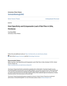 Host Specificity and Ectoparasite Load of Bat Flies in Utila, Honduras