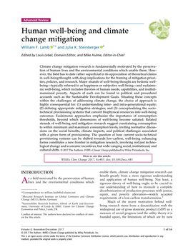 Human Well‐Being and Climate Change Mitigation