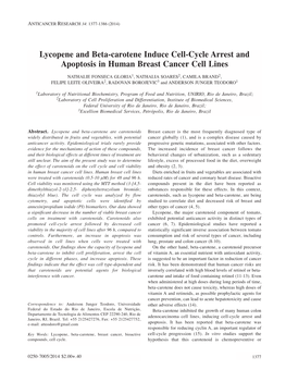 Lycopene and Beta-Carotene Induce Cell-Cycle Arrest and Apoptosis in Human Breast Cancer Cell Lines