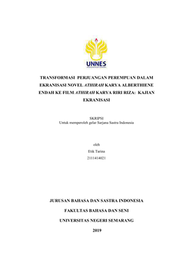 Transformasi Perjuangan Perempuan Dalam Ekranisasi Novel Athirah Karya Alberthiene Endah Ke Film Athirah Karya Riri Riza: Kajian Ekranisasi