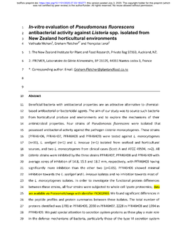 In-Vitro Evaluation of Pseudomonas Fluorescens Antibacterial Activity Against Listeria Spp. Isolated from New Zealand Horticultu