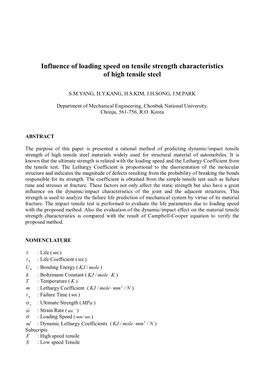 Influence of Loading Speed on Tensile Strength Characteristics of High Tensile Steel