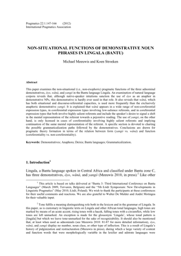 Non-Situational Functions of Demonstrative Noun Phrases in Lingala (Bantu)