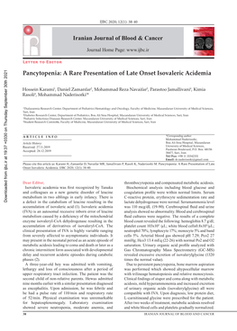 Pancytopenia: a Rare Presentation of Late Onset Isovaleric Acidemia