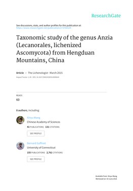 Taxonomic Study of the Genus Anzia (Lecanorales, Lichenized Ascomycota) from Hengduan Mountains, China