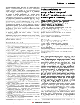 Poleward Shifts in Geographical Ranges of Butterfly Species Associated with Regional Warming