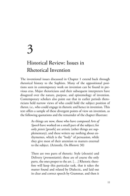 Historical Review: Issues in Rhetorical Invention