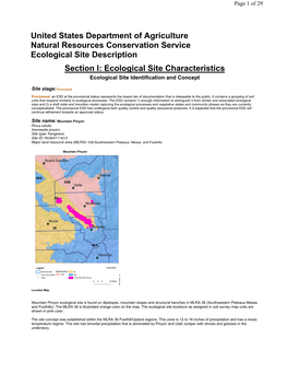 Ecological Site Description Section L: Ecological Site Characteristics Ecological Site Identification and Concept