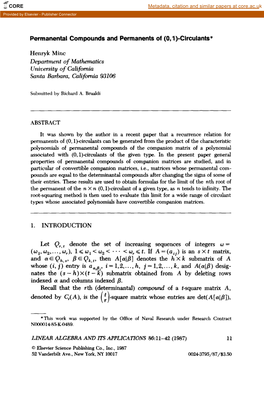 Permanental Compounds and Permanents of (O,L)-Circulants*