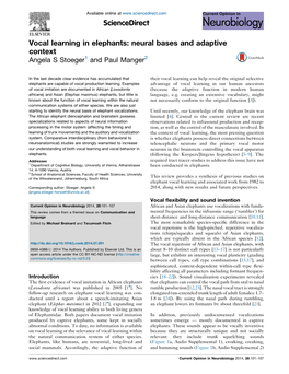 Vocal Learning in Elephants: Neural Bases and Adaptive Context