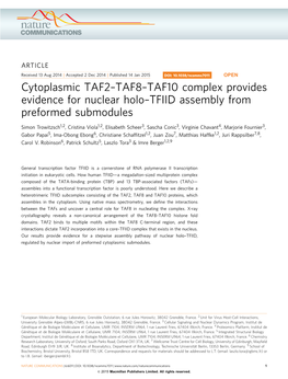 TAF10 Complex Provides Evidence for Nuclear Holo&Ndash;TFIID Assembly from Preform