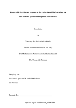 Bacterial H2S Oxidation Coupled to the Reduction of Mno2 Studied On