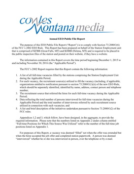 2016 EEO Public File Report Form Reporting Period: 12/01/15 - 11/30/16