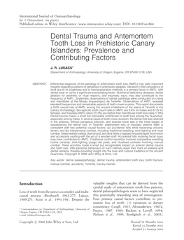 Dental Trauma and Antemortem Tooth Loss in Prehistoric Canary Islanders: Prevalence and Contributing Factors