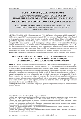 POST-HARVEST QUALITY of PEQUI (Caryocar Brasiliense CAMB.) COLLECTED from the PLANT OR AFTER NATURALLY FALLING OFF and SUBJECTED to SLOW and QUICK FREEZING1
