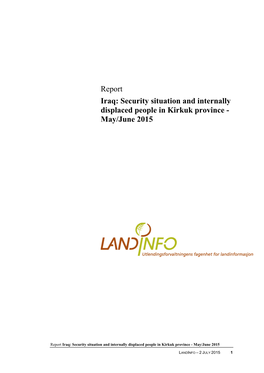 Report Iraq: Security Situation and Internally Displaced People in Kirkuk Province - May/June 2015