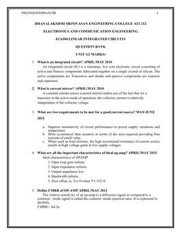 621 212 Electronics and Communication Engineering Ec6304/Linear Integrated Circuits