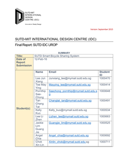 Final Report: SUTD IDC UROP