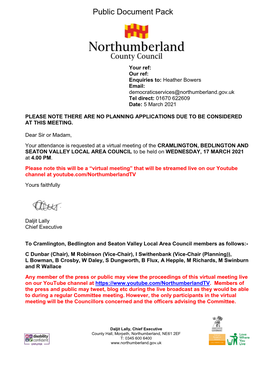(Public Pack)Agenda Document for Cramlington, Bedlington and Seaton Valley Local Area Council, 17/03/2021 16:00
