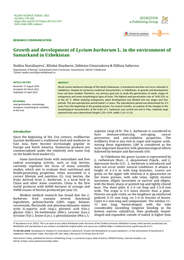 PLANT SCIENCE TODAY, 2021 Vol 8(2): 278–282 HORIZON E-Publishing Group ISSN 2348-1900 (Online)