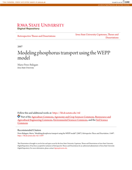 Modeling Phosphorus Transport Using the WEPP Model Mario Perez-Bidegain Iowa State University
