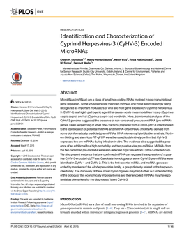 Identification and Characterization of Cyprinid Herpesvirus-3 (Cyhv-3) Encoded Micrornas