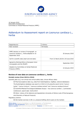 Addendum to Assessment Report on Leonurus Cardiaca L., Herba