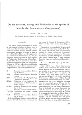On the Structure, Ecology and Distribution of the Species of Mitrula S.Lat