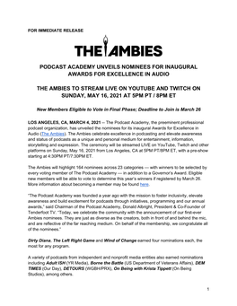 Podcast Academy Unveils Nominees for Inaugural Awards for Excellence in Audio