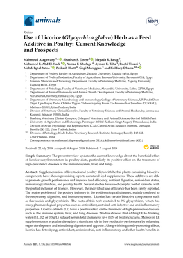 Glycyrrhiza Glabra) Herb As a Feed Additive in Poultry: Current Knowledge and Prospects