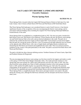 SALT LAKE CITY HISTORIC LANDSCAPES REPORT Executive Summary
