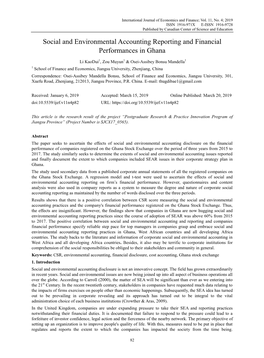 Social and Environmental Accounting Reporting and Financial Performances in Ghana