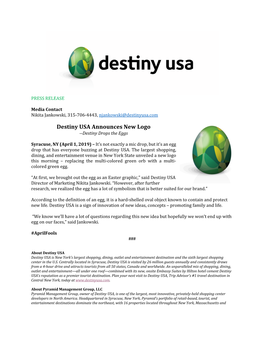Destiny USA Announces New Logo --Destiny Drops the Eggs