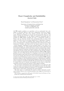 Exact Complexity and Satisfiability